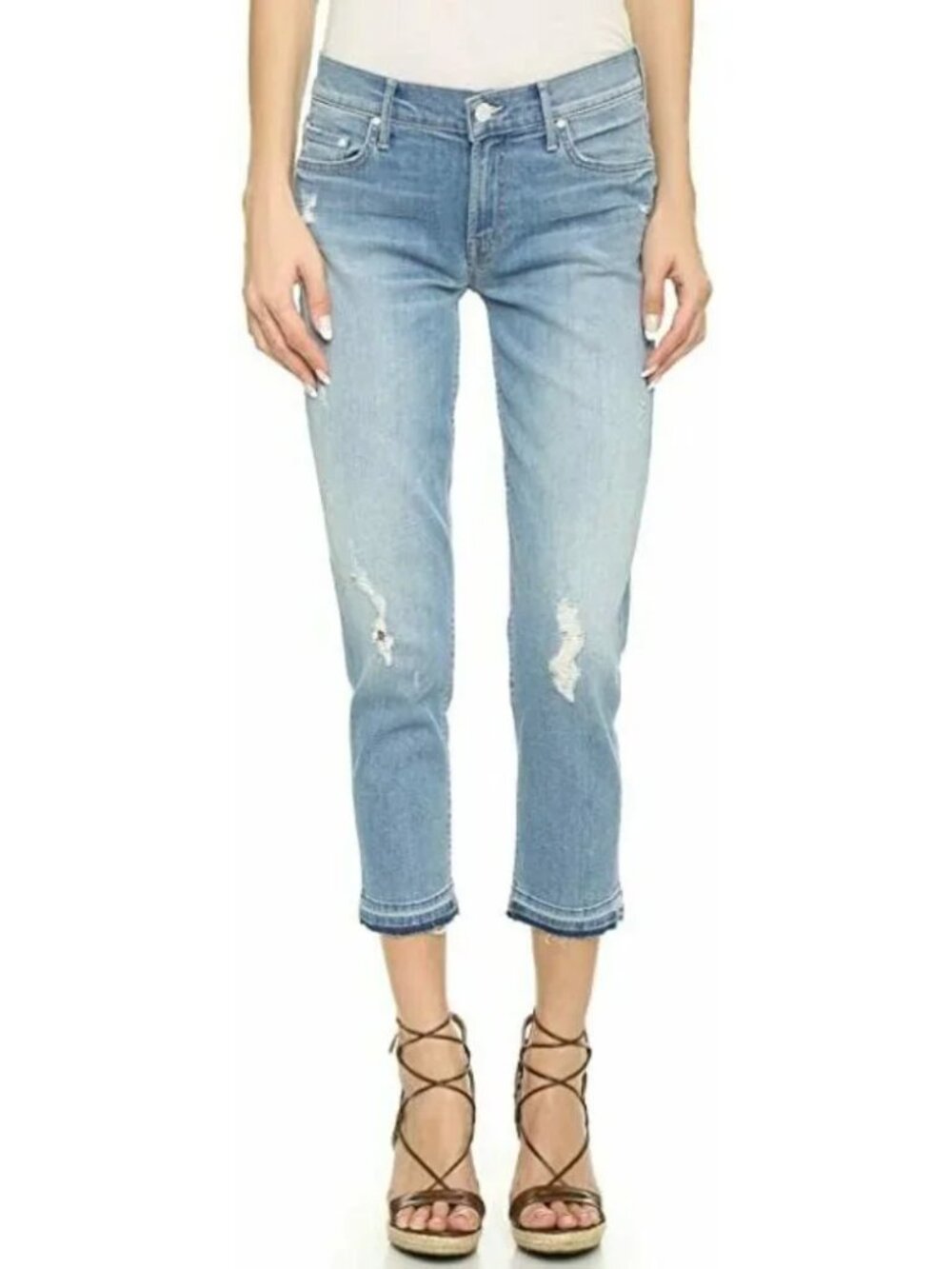 MOTHER Undone Hem Dropout Jeans Women Size 26 Cliffhanger Wash Skinny Distressed